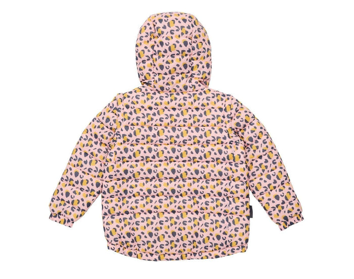 Back view of Snapper Rock - 2 in 1 Puffer Jacket - Leopards - Available at www.tenlittle.com