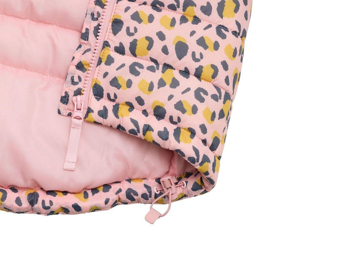 Close up material and zipper of Snapper Rock - 2 in 1 Puffer Jacket & Vest - Leopards - Available at www.tenlittle.com
