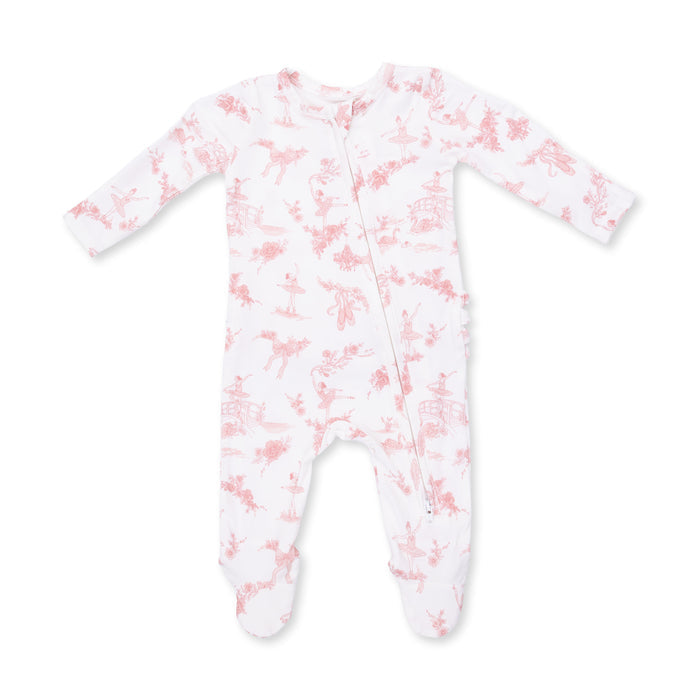 2 Way Ruffle Back Zipper Footie-Ballet Toile