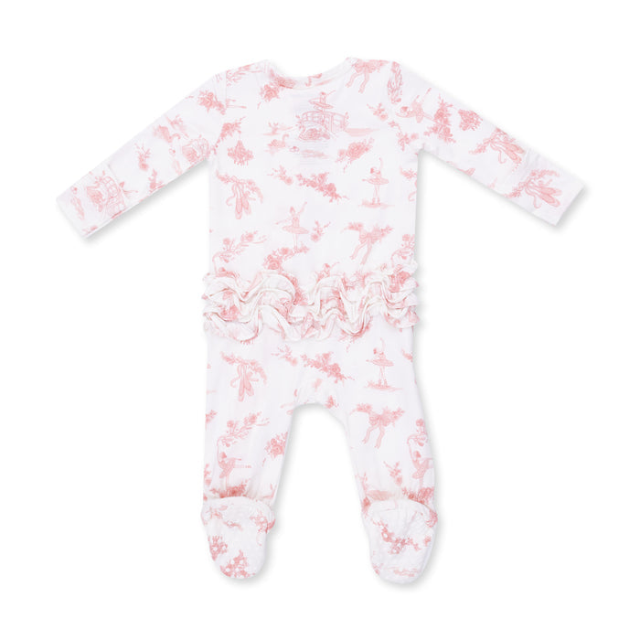 2 Way Ruffle Back Zipper Footie-Ballet Toile