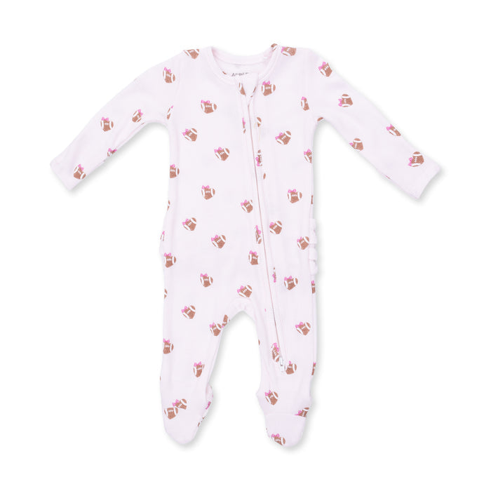 2 Way Ruffle Back Zipper Footie-Mini Football Hearts