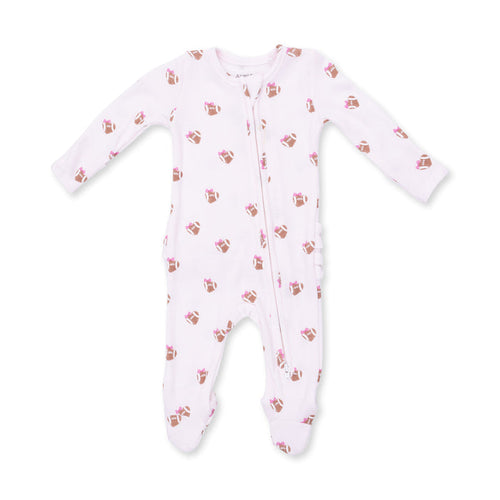 2 Way Ruffle Back Zipper Footie-Mini Football Hearts