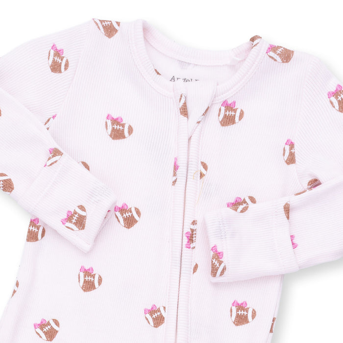 2 Way Ruffle Back Zipper Footie-Mini Football Hearts