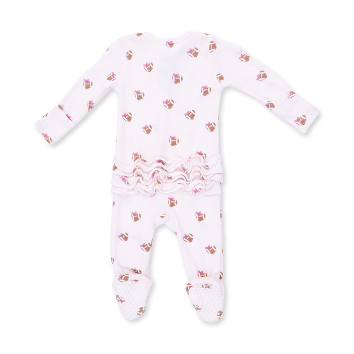 2 Way Ruffle Back Zipper Footie-Mini Football Hearts
