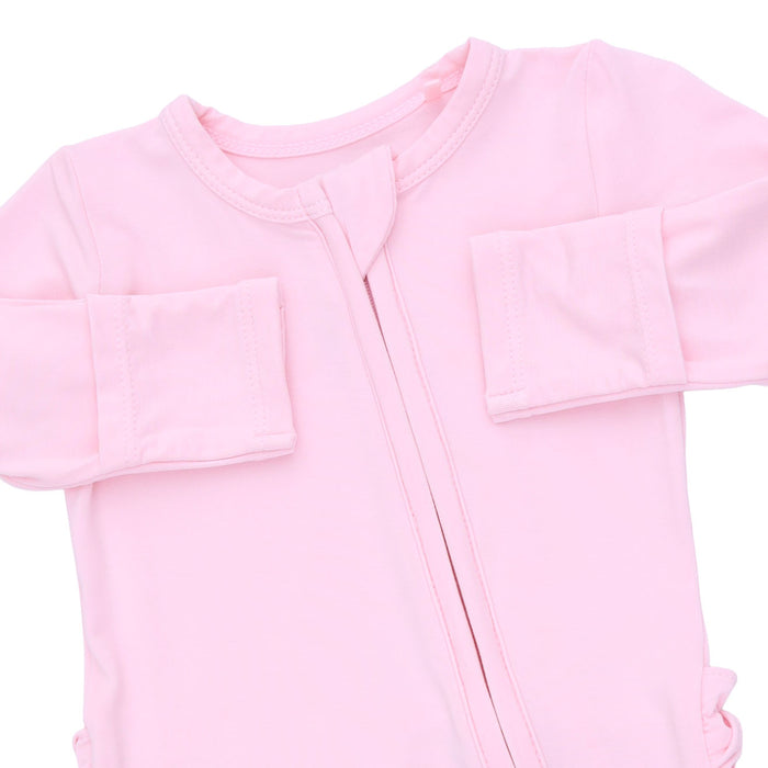 2 Way Ruffle Back Zipper Footie-Solid Pink A Boo