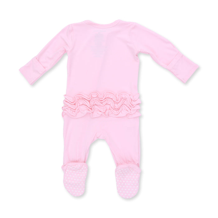 2 Way Ruffle Back Zipper Footie-Solid Pink A Boo