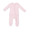 2 Way Ruffle Back Zipper Footie-Solid Veiled Pink Rib