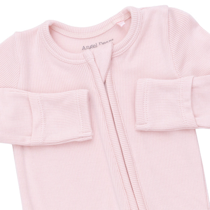 2 Way Ruffle Back Zipper Footie-Solid Veiled Pink Rib