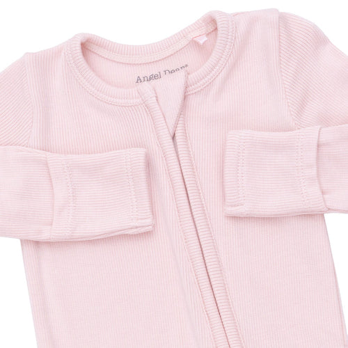 2 Way Ruffle Back Zipper Footie-Solid Veiled Pink Rib