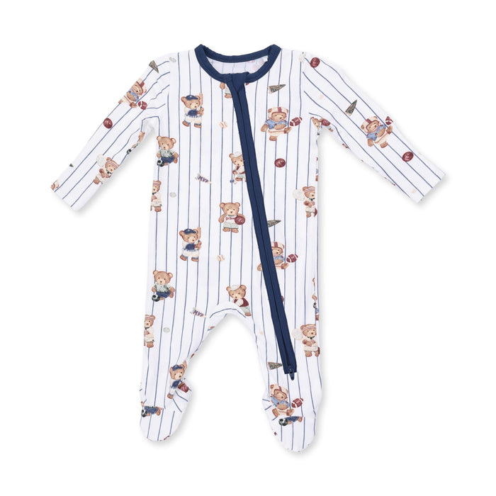 2 Way Ruffle Back Zipper Footie-Sports Bear