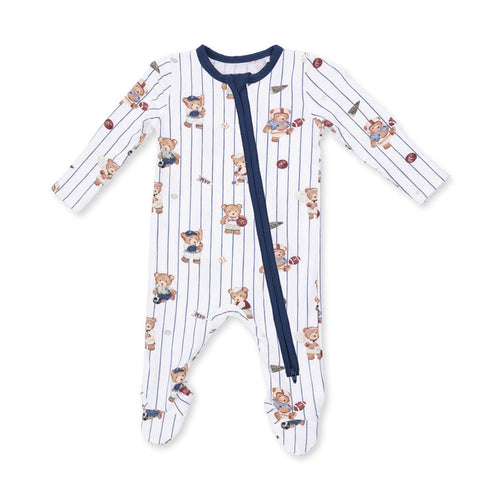 2 Way Ruffle Back Zipper Footie-Sports Bear