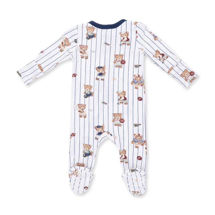 2 Way Ruffle Back Zipper Footie-Sports Bear