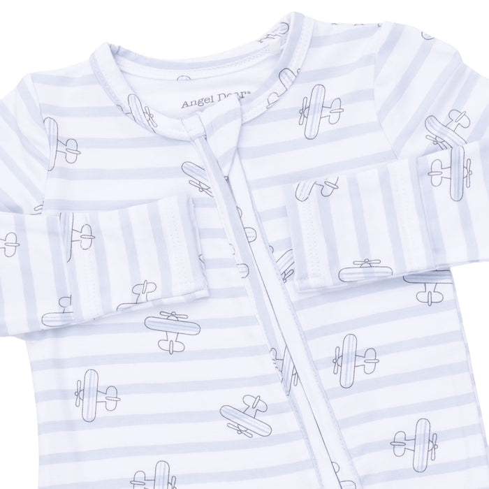 2 Way Zipper Footie-Airplane Stripe