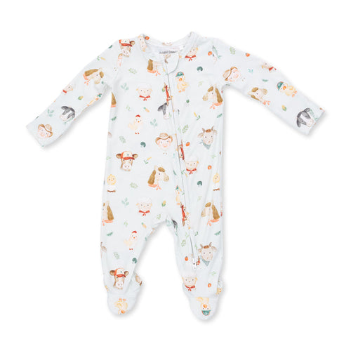 2 Way Zipper Footie-Baby Farm Faces
