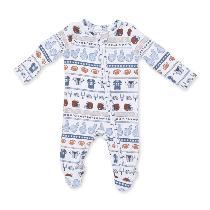 2 Way Zipper Footie-Football Stripe