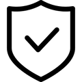 A black and white shield with a check mark represents the "2 years insurance" from Insurance brand.