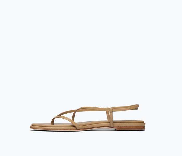 Freda Salvador Alexia sandal in latte color, inside view showing stylish leather design and comfortable footbed.