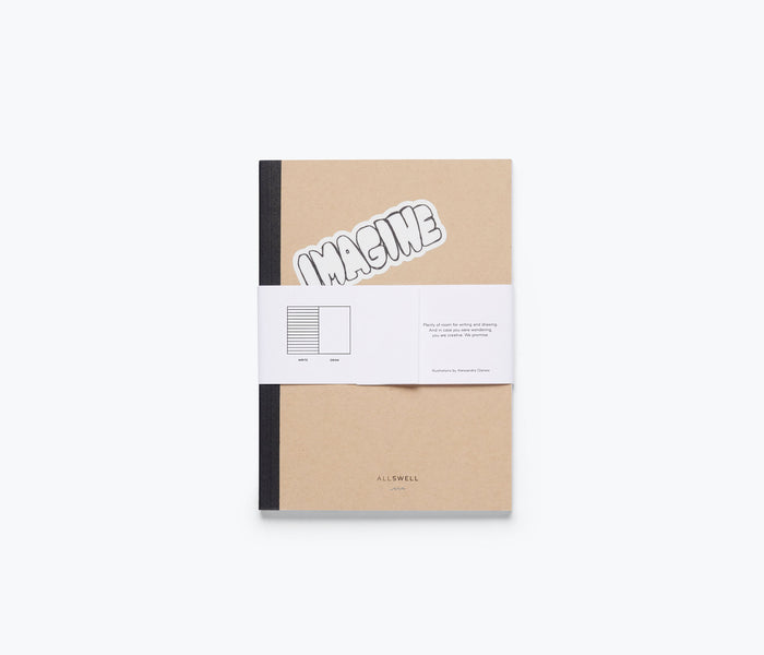 Back view of the ALLSWELL x FREDA journal with a fabric wrap and subtle branding, showcasing its stylish accessory design.