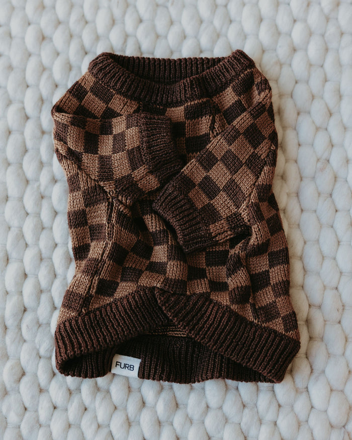 Arlo Brown Check Sweater Product Image Detail. sweater pug