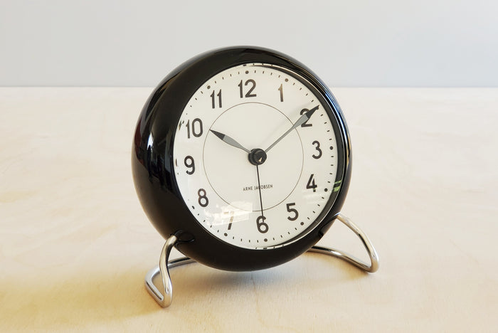 Classic Arne Jacobsen "AJ" Alarm Clock in black AA batteries not included.