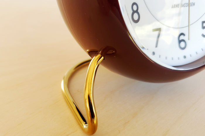 Classic Arne Jacobsen "AJ" Alarm Clock in blue, green or burgundy red AA batteries not included detail.