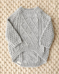 Aspen grey cable knit dog sweater, soft and cozy for everyday wear, stylish for French bulldogs, pugs, and beagles