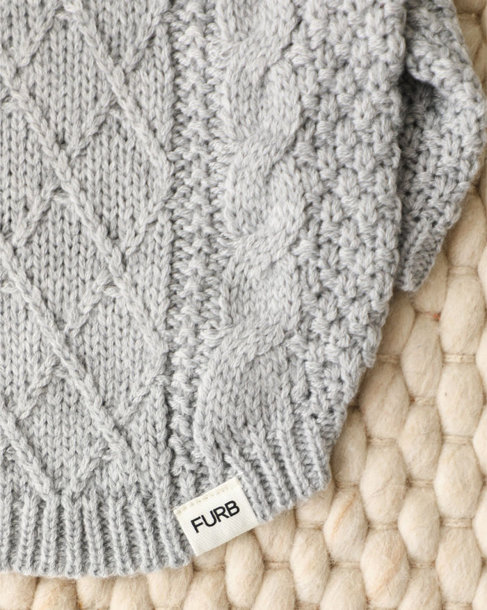 Everyday cozy grey cable knit dog sweater, versatile and warm, ideal for beagles, shih tzus, and poodles
