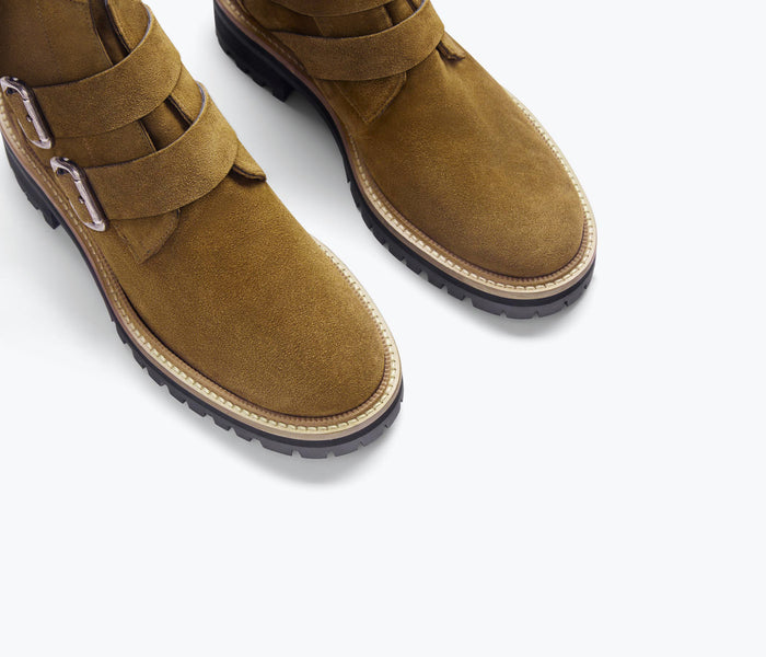 Freda Salvador Athena Moto Boot with acorn detail, showcasing stylish leather ankle boot with rugged design and decorative accents.