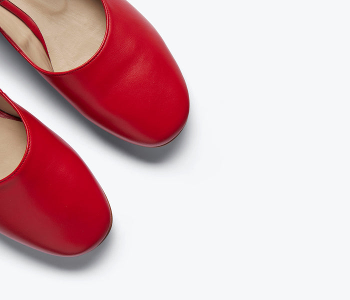 Red Aubrey Mary Jane flat by Freda Salvador with a smooth leather finish and a classic strap detail.