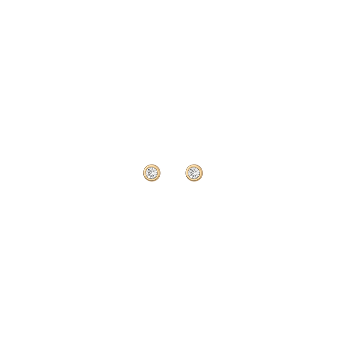 Aurate x Wilson: Lab Grown White Sapphire Bezel Stud Earrings Vermeil Yellow Gold Pair Single Butterflyback Flatback First
