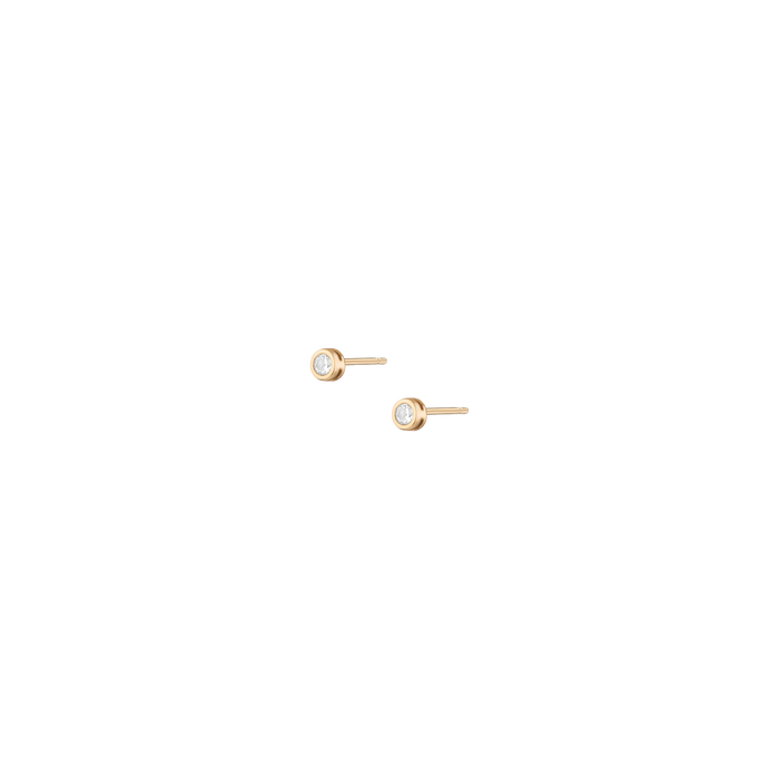 Aurate x Wilson: Lab Grown White Sapphire Bezel Stud Earrings Vermeil Yellow Gold Pair Single Butterflyback Flatback