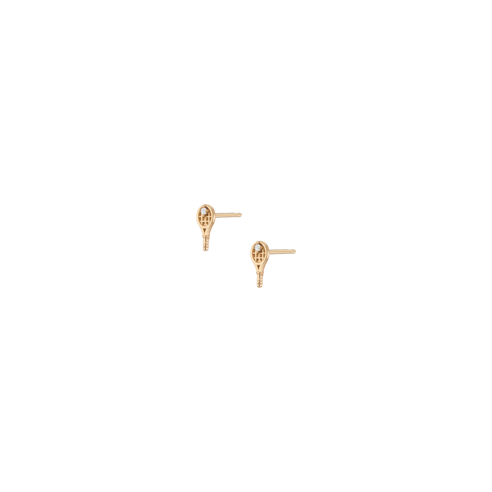 Aurate x Wilson: Tennis Racket Earrings Vermeil Yellow Gold Pair Single Butterflyback Flatback