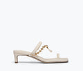 FREDA SALVADOR Aurora Sandal heel with macadamia-colored calf chain and stylish front view.