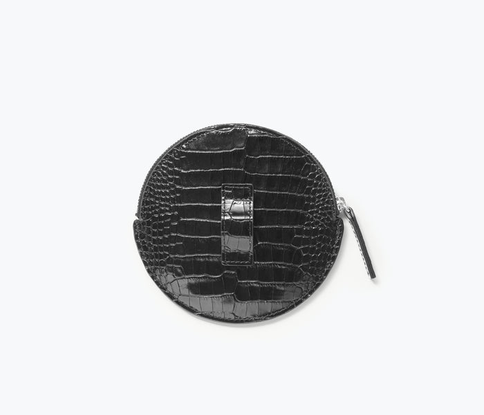 FREDA SALVADOR AVA Circle Cardholder Pouch in medium size, back view showing smooth leather and circular design.