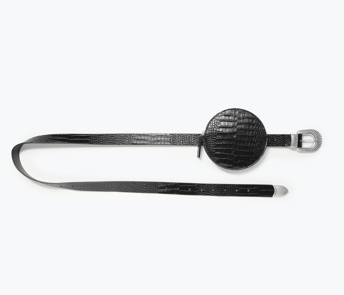 Freda Salvador AVA Circle Cardholder Pouch featuring a compact bag design with circular pattern and sleek leather finish.