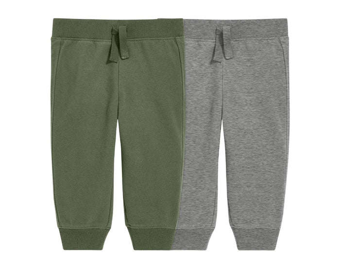 Primary Baby French Terry Jogger - 2 Pack - Olive / Heather Gray. Available at www.tenlittle.com