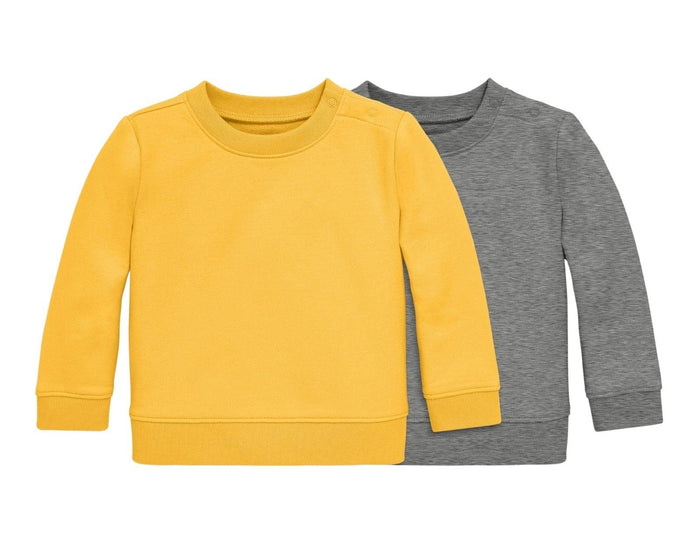 Primary Baby French Terry Sweatshirt - 2 Pack - Heather Gray / Sunflower. Available at www.tenlittle.com