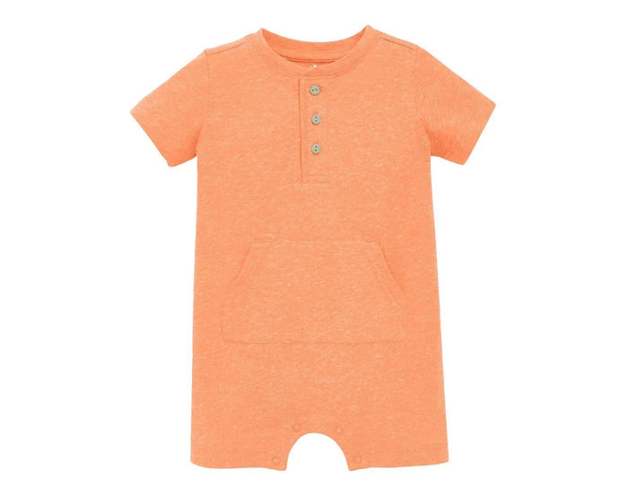 Front view of Primary Baby Henley Romper - Goldfish. Available at www.tenlittle.com