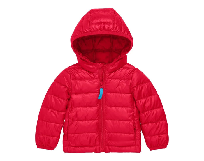 Primary Baby Lightweight Puffer Jacket - Cherry. Available at www.tenlittle.com