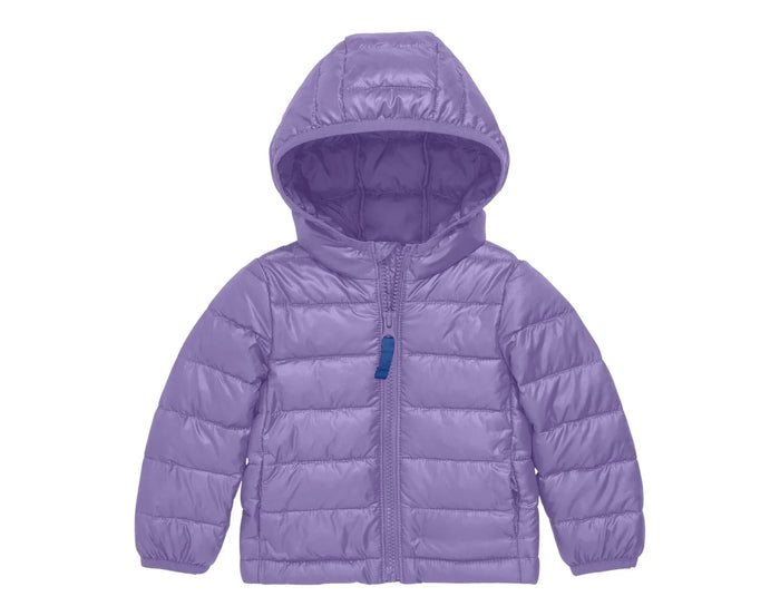 Primary Baby Lightweight Puffer Jacket - Iris. Available at www.tenlittle.com