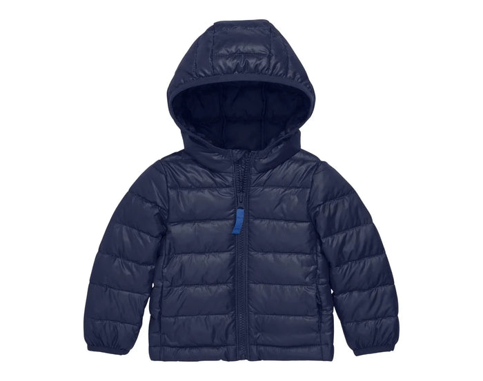 Primary Baby Lightweight Puffer Jacket - Navy. Available at www.tenlittle.com