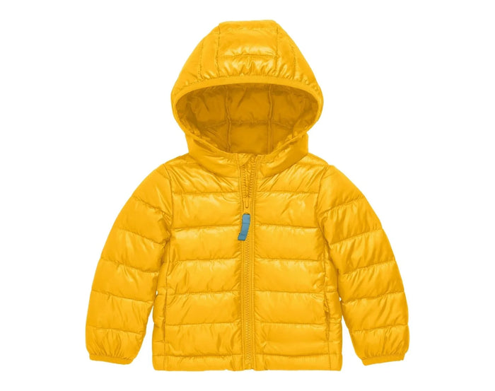 Primary Baby Lightweight Puffer Jacket - Mustard. Available at www.tenlittle.com