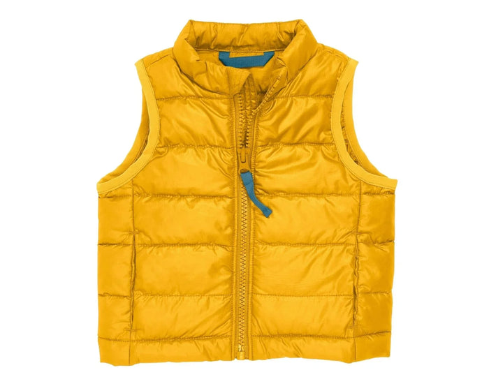 Primary Baby Lightweight Puffer Vest - Mustard. Available at www.tenlittle.com