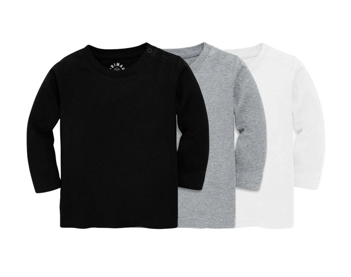 Primary Baby Long Sleeve Tee - 3 Pack - Neutral Mix. Available at www.tenlittle.com