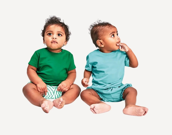 Babies wearing Primary Baby Short Sleeve Tee - 3 Pack - Cool Mix. Available at www.tenlittle.com