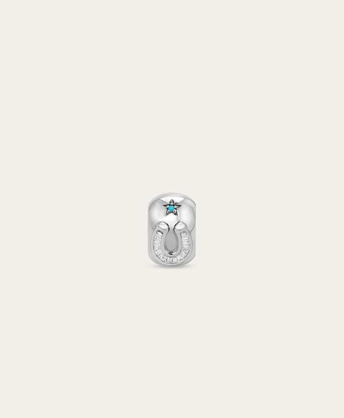 Baguette + Turquoise Horseshoe Lucky Big Bead in Sterling Silver