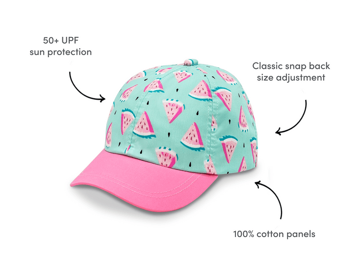 Features of Jan & Jul Baseball Cap - Watermelon. Available at www.tenlittle.com