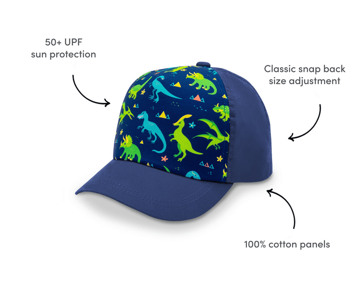 Features of Jan & Jul Baseball Cap - Dinoland. Available at www.tenlittle.com