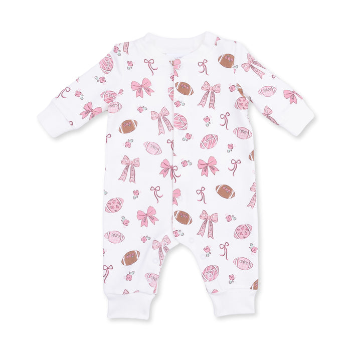 Baseball Collar Button Up Romper-Football Bows