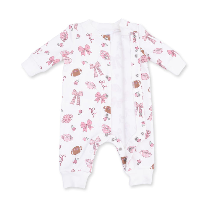 Baseball Collar Button Up Romper-Football Bows